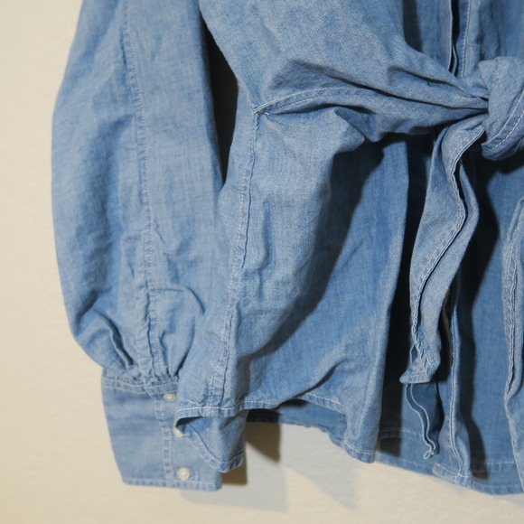 Lauren Ralph Lauren Tie Front Chambray Shirt Long Sleeve ASO Darla Queen Sugar - Picture 4 of 10